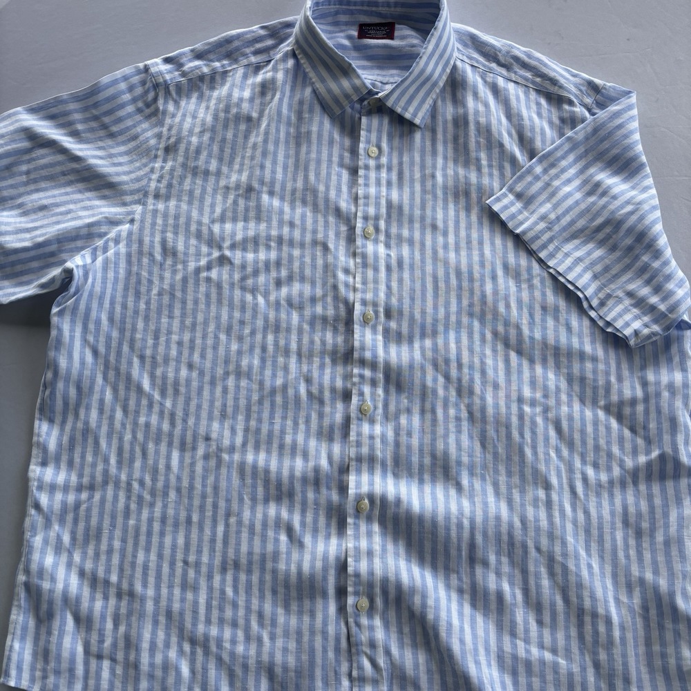 UNTUCKit Breckenridge Blue White Stripe Linen Shirt XXXL 3XL Men's - Picture 2 of 8